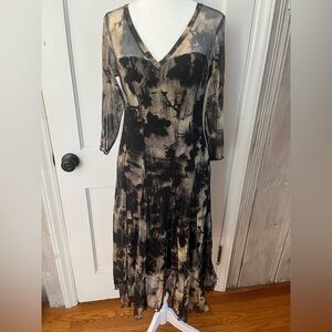 black cream mesh stretch drop waist dress moody floral  whimsigoth goth Sz S